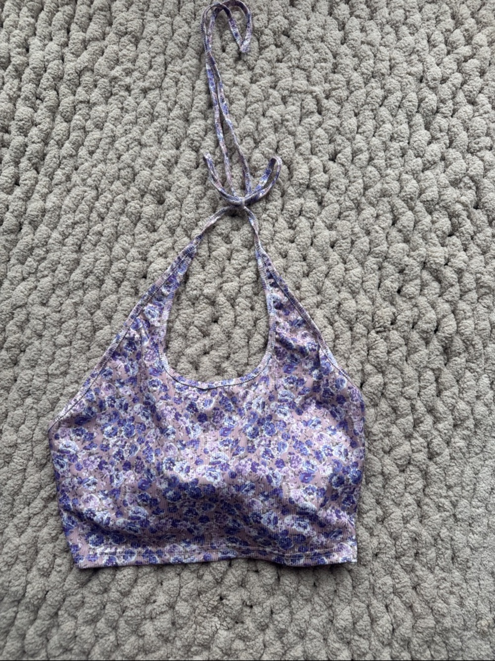 Purple Floral Halter Crop Top - Women